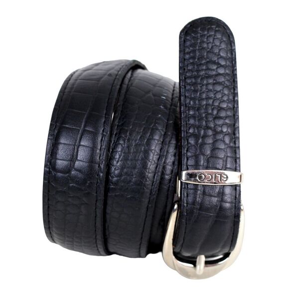 Elico CROCO EMBOSSED BLACK GENUINE LEATHER 1.25"Wd CASUAL DRESS BELT Sz L/XL (P9 - Picture 1 of 11